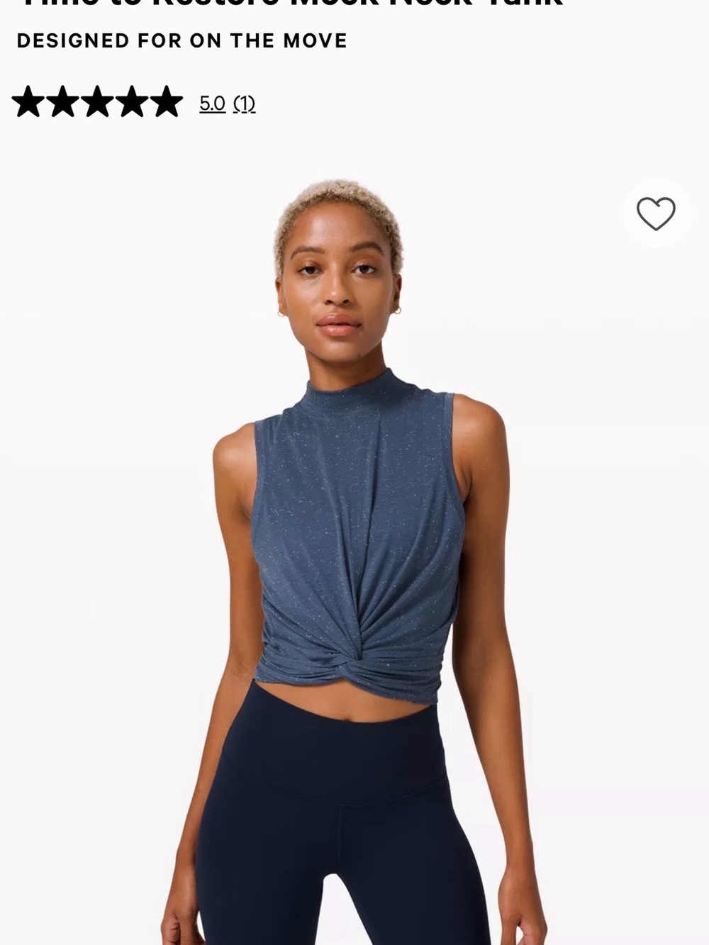 lululemon athletica sleeveless mock neck crop top in heather navy with tie
